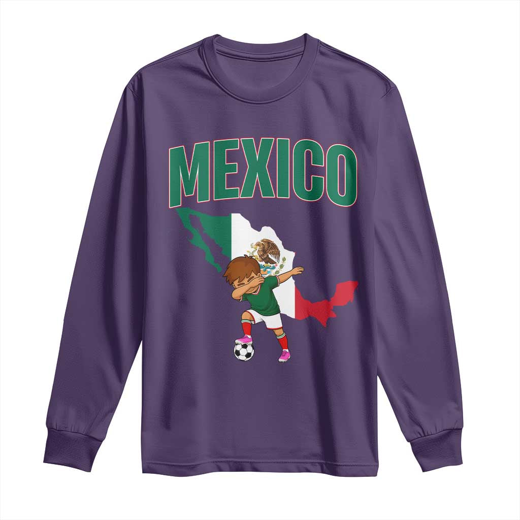 Mexico Soccer Boy Dabbing Boy Mexican Flag Map Long Sleeve Shirt