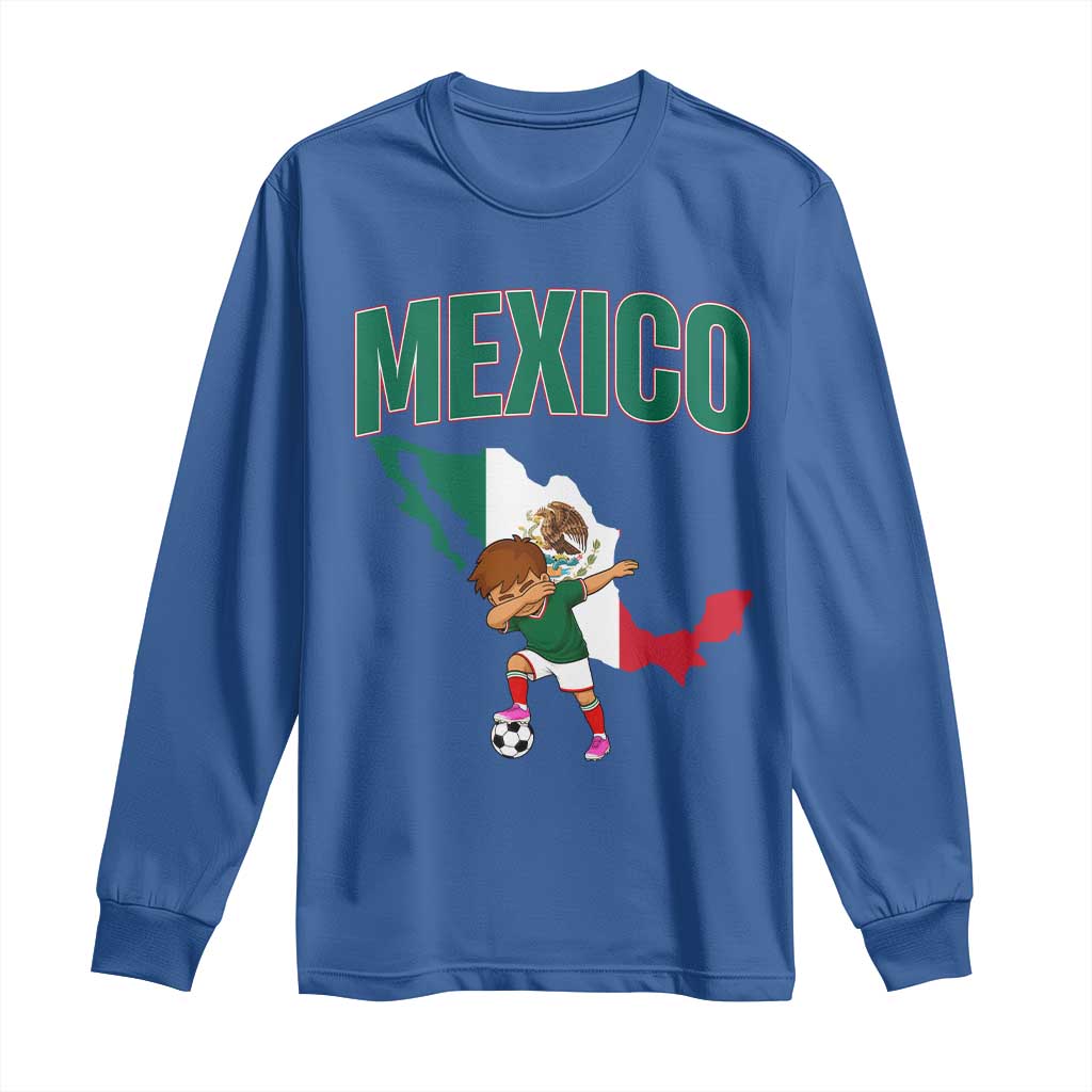 Mexico Soccer Boy Dabbing Boy Mexican Flag Map Long Sleeve Shirt