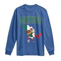 Mexico Soccer Boy Dabbing Boy Mexican Flag Map Long Sleeve Shirt