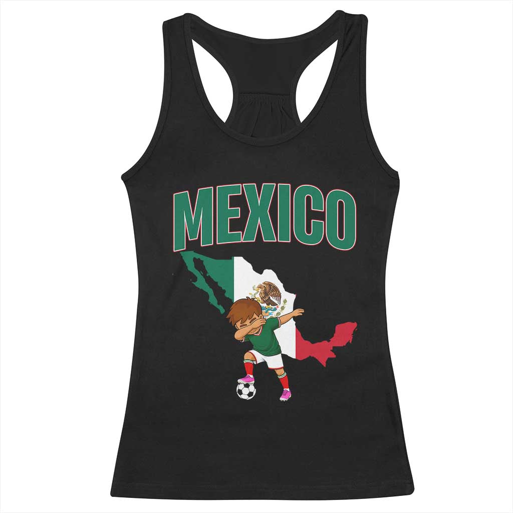 Mexico Soccer Boy Dabbing Boy Mexican Flag Map Racerback Tank Top