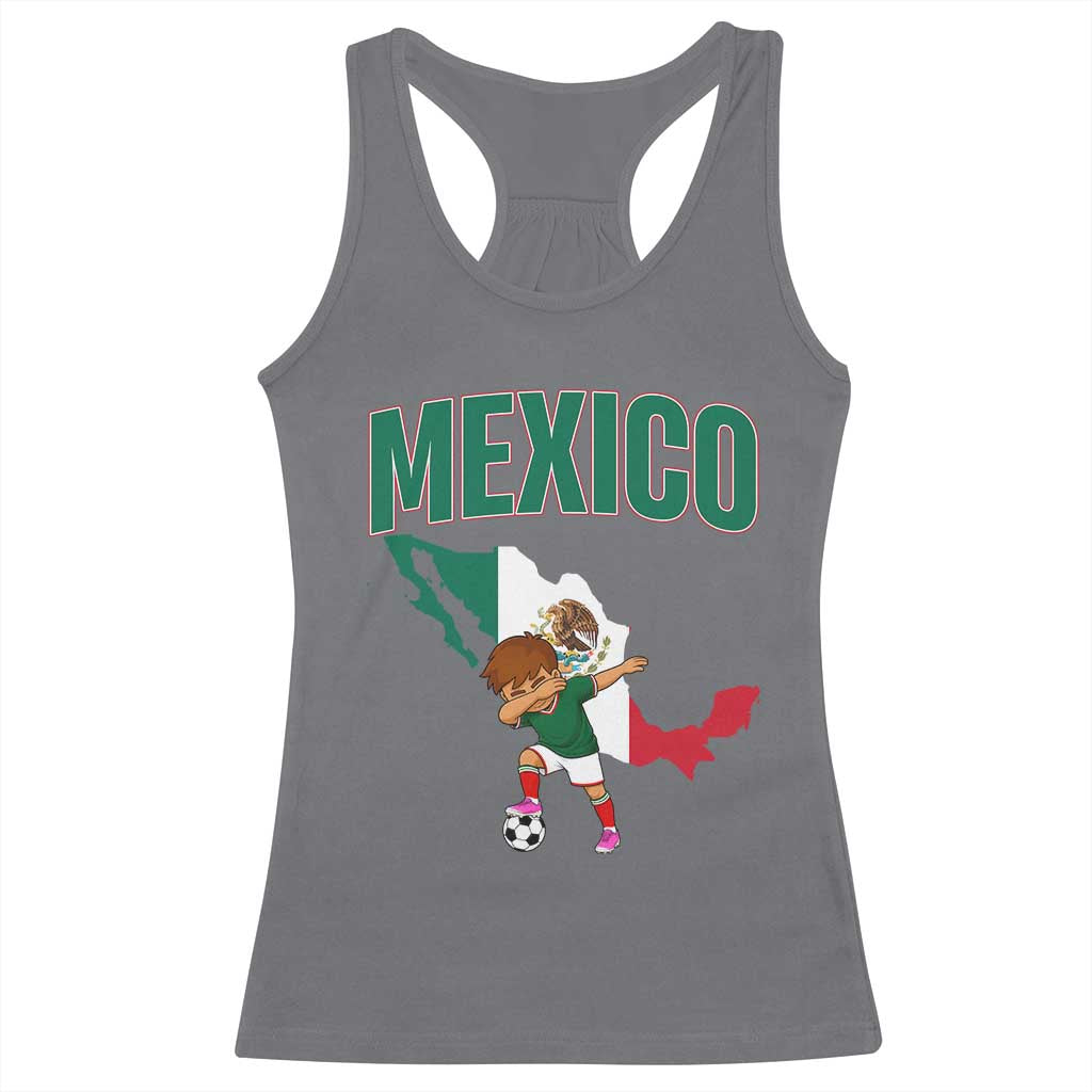 Mexico Soccer Boy Dabbing Boy Mexican Flag Map Racerback Tank Top