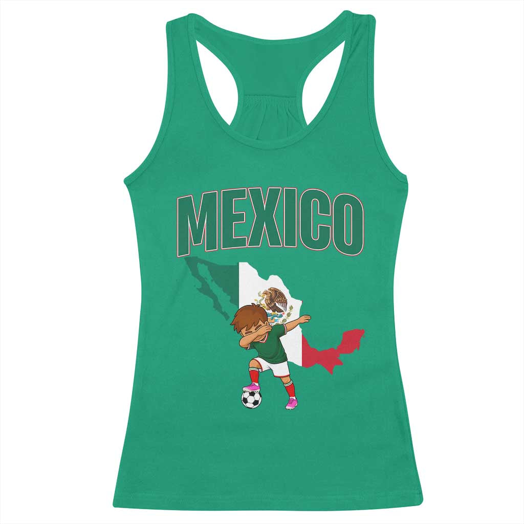 Mexico Soccer Boy Dabbing Boy Mexican Flag Map Racerback Tank Top
