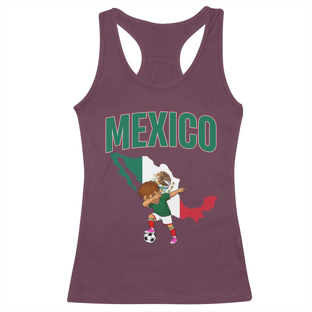 Mexico Soccer Boy Dabbing Boy Mexican Flag Map Racerback Tank Top