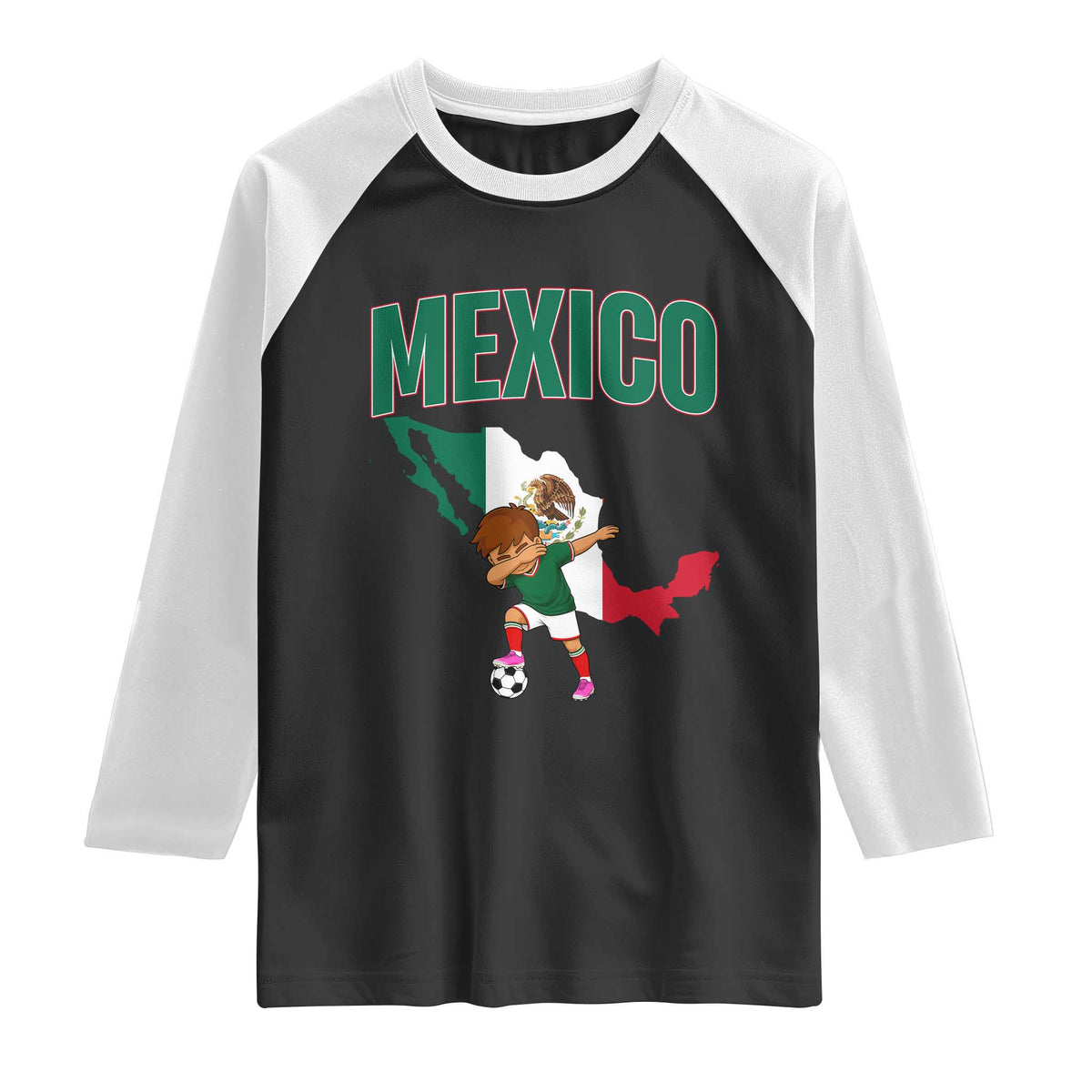 Mexico Soccer Boy Dabbing Boy Mexican Flag Map Raglan Shirt