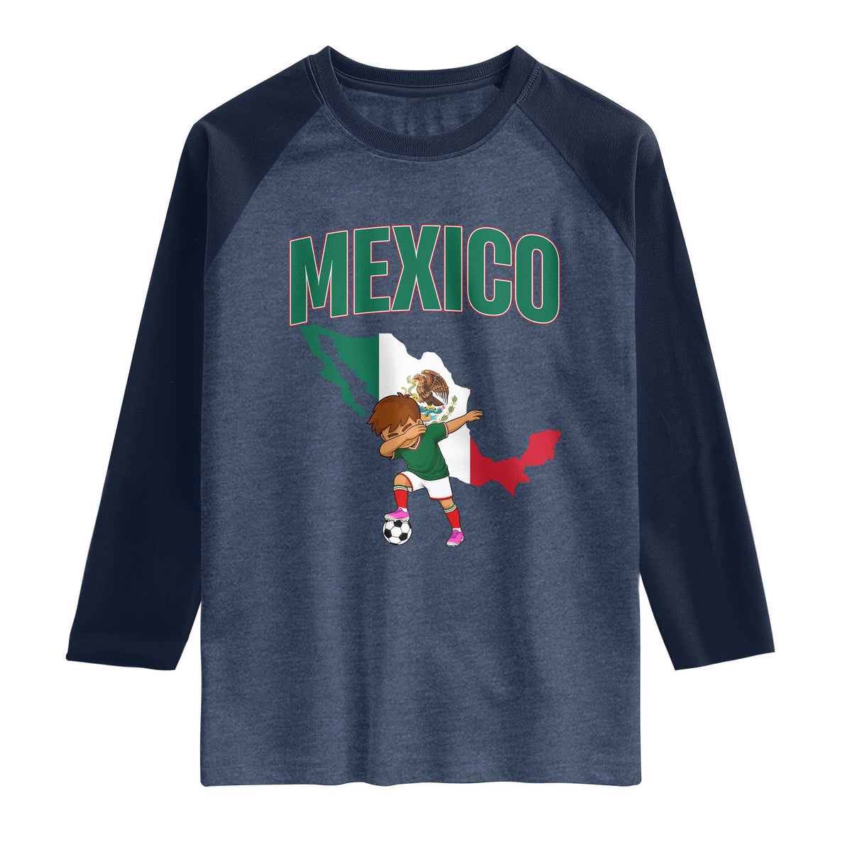 Mexico Soccer Boy Dabbing Boy Mexican Flag Map Raglan Shirt