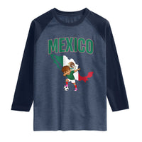 Mexico Soccer Boy Dabbing Boy Mexican Flag Map Raglan Shirt