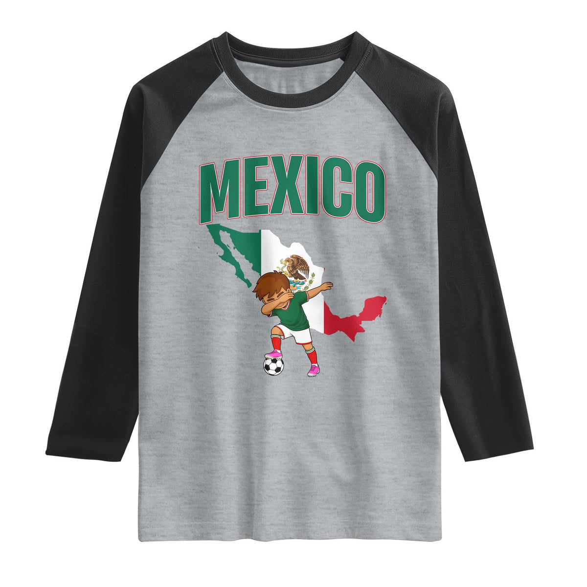 Mexico Soccer Boy Dabbing Boy Mexican Flag Map Raglan Shirt
