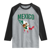 Mexico Soccer Boy Dabbing Boy Mexican Flag Map Raglan Shirt