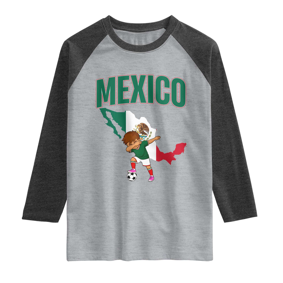 Mexico Soccer Boy Dabbing Boy Mexican Flag Map Raglan Shirt