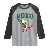 Mexico Soccer Boy Dabbing Boy Mexican Flag Map Raglan Shirt