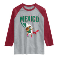 Mexico Soccer Boy Dabbing Boy Mexican Flag Map Raglan Shirt