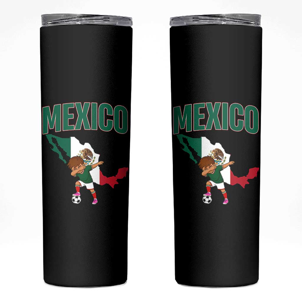 Mexico Soccer Boy Dabbing Boy Mexican Flag Map Skinny Tumbler