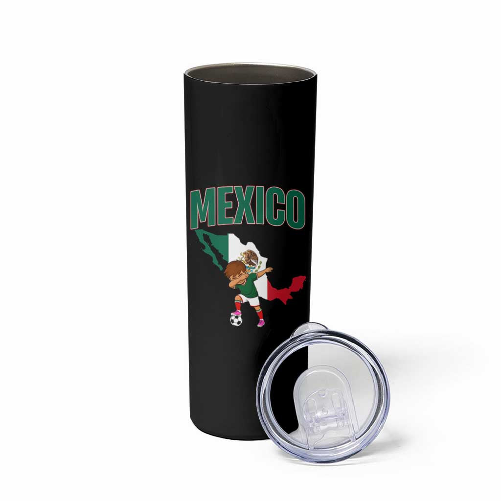 Mexico Soccer Boy Dabbing Boy Mexican Flag Map Skinny Tumbler