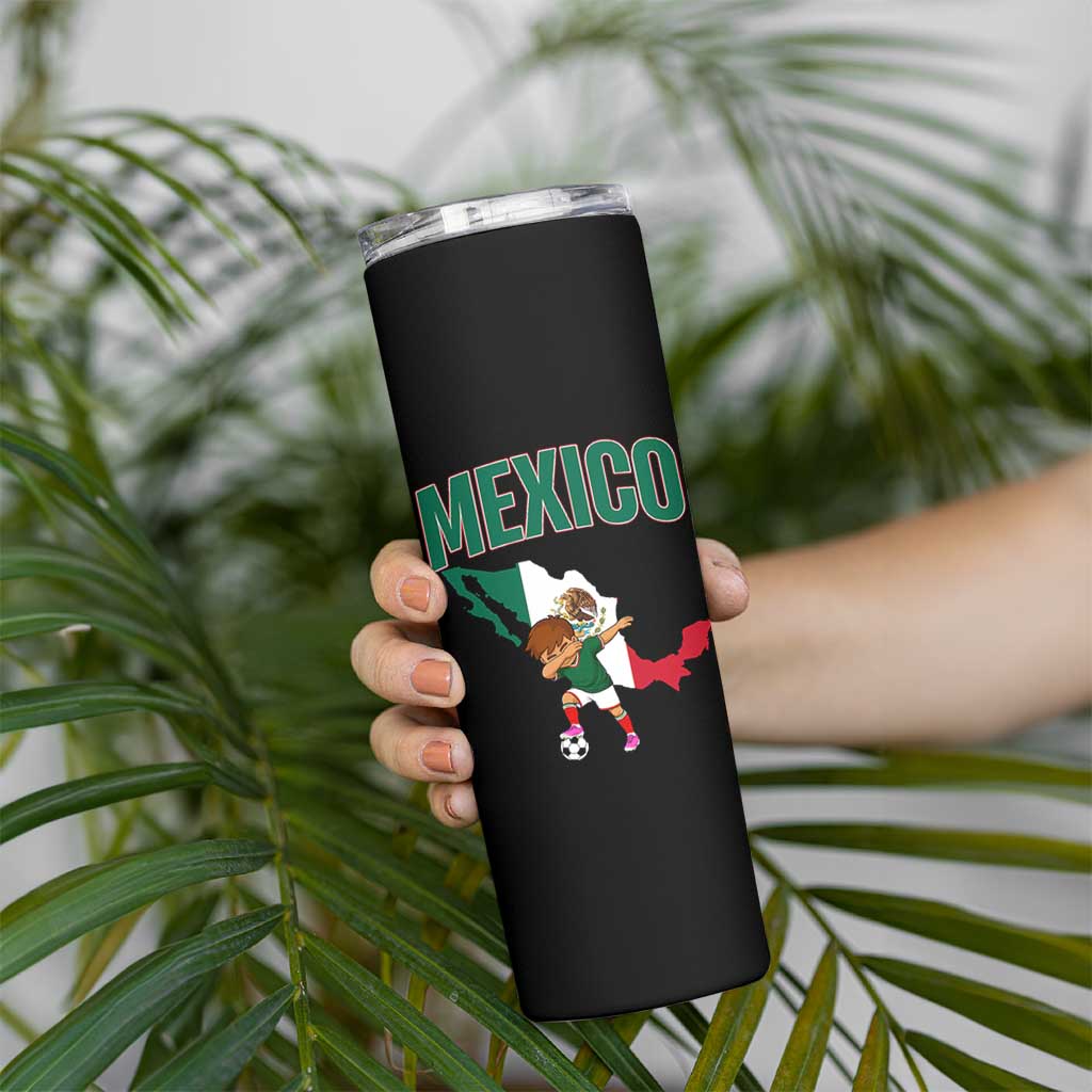 Mexico Soccer Boy Dabbing Boy Mexican Flag Map Skinny Tumbler