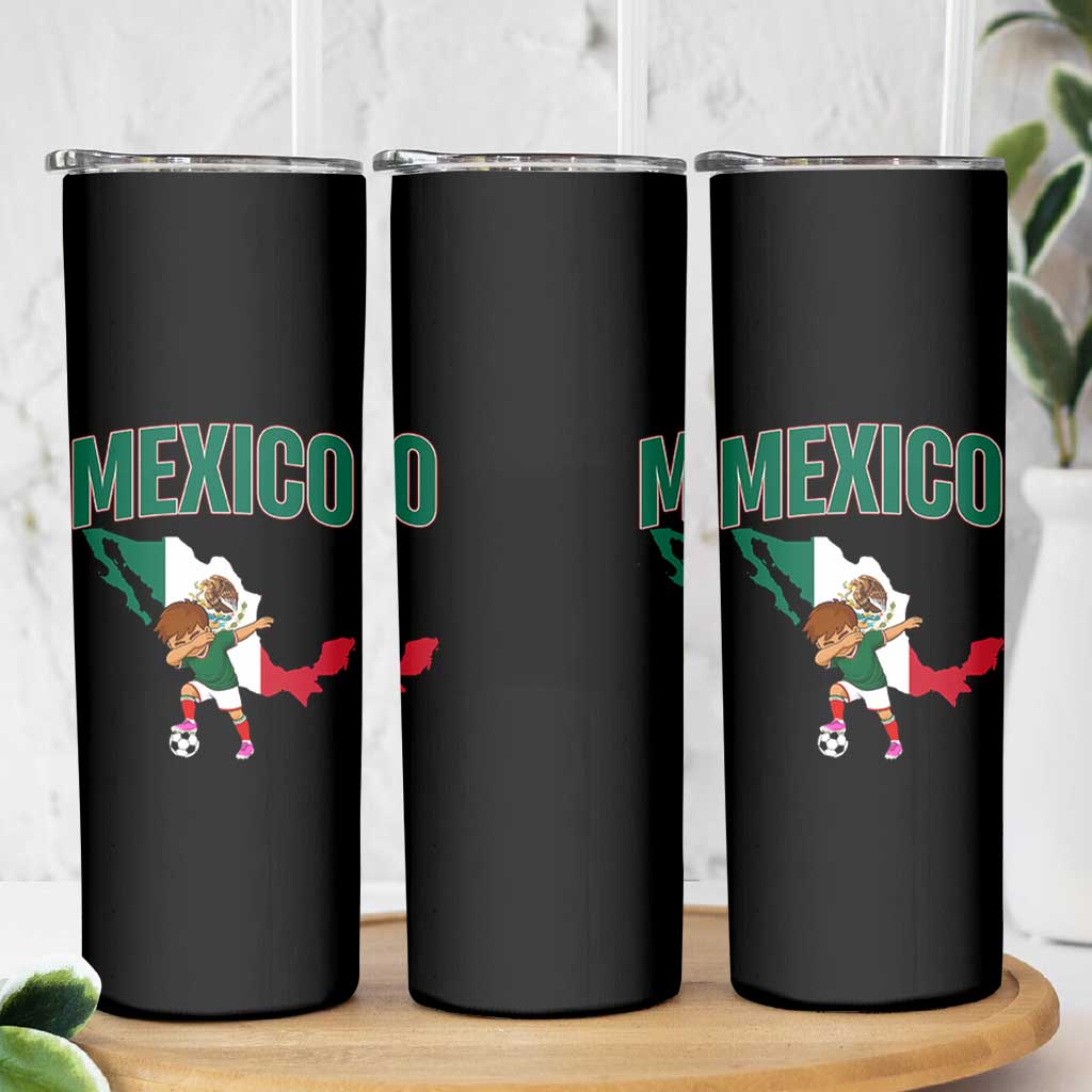 Mexico Soccer Boy Dabbing Boy Mexican Flag Map Skinny Tumbler