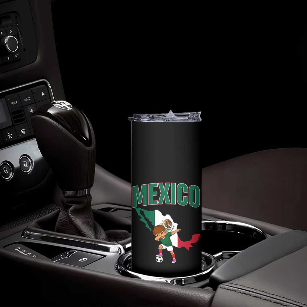 Mexico Soccer Boy Dabbing Boy Mexican Flag Map Skinny Tumbler