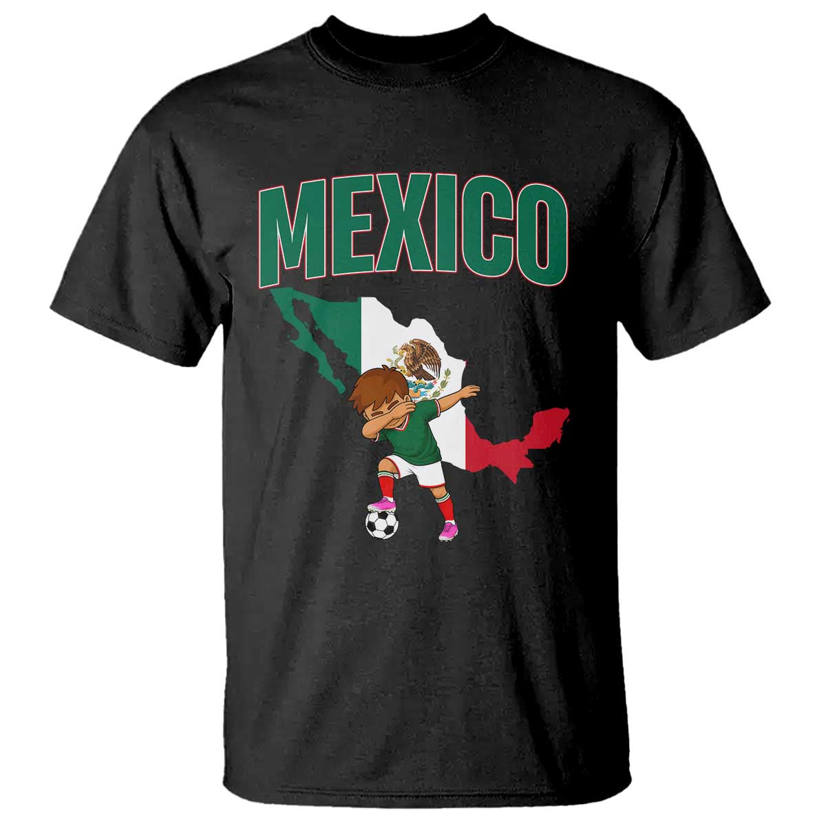 Mexico Soccer Boy Dabbing Boy Mexican Flag Map T Shirt