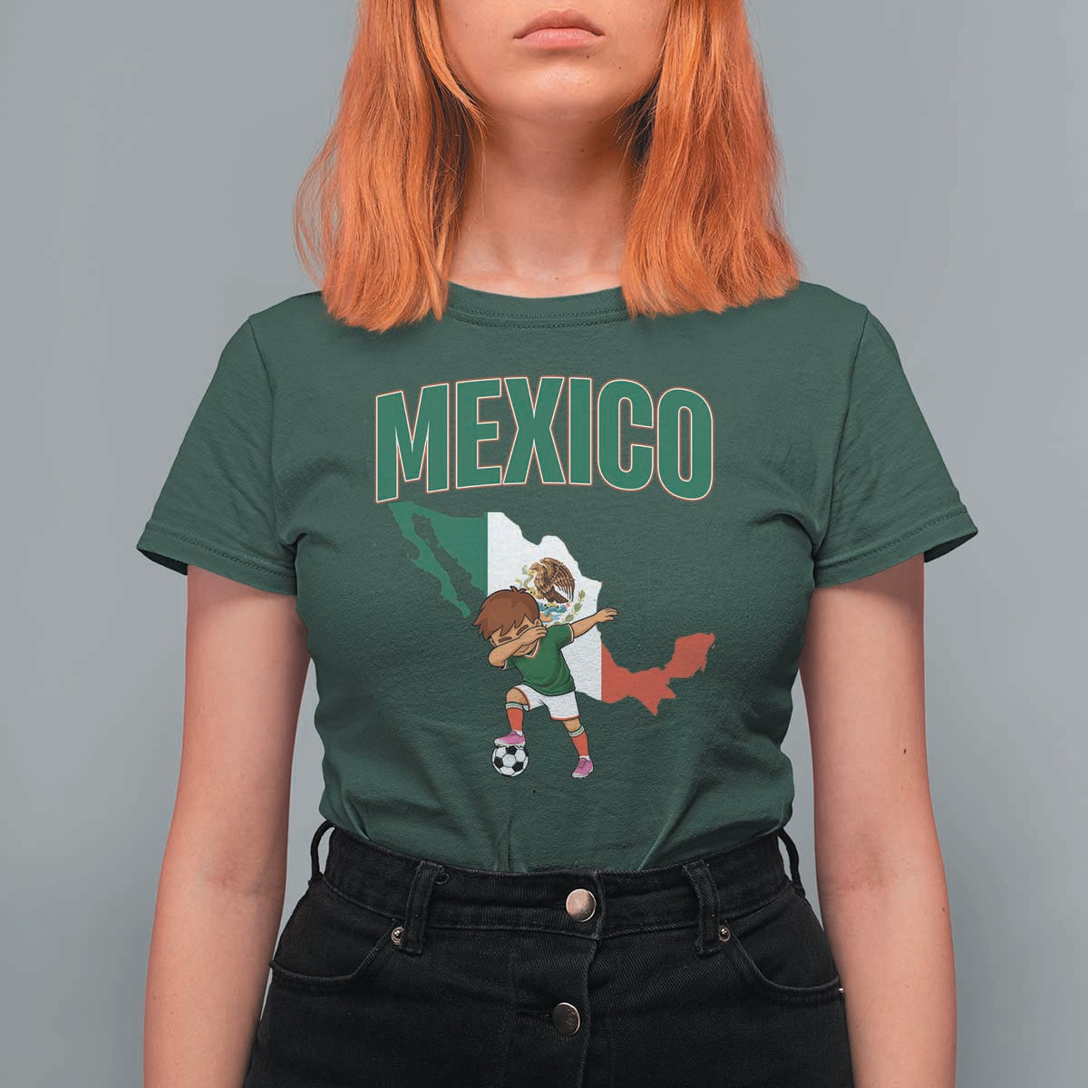 Mexico Soccer Boy Dabbing Boy Mexican Flag Map T Shirt For Women