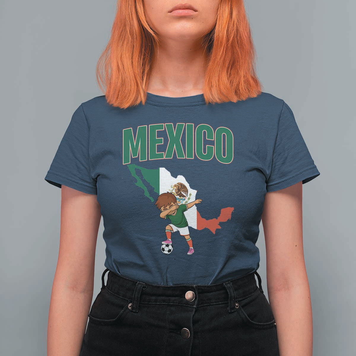 Mexico Soccer Boy Dabbing Boy Mexican Flag Map T Shirt For Women