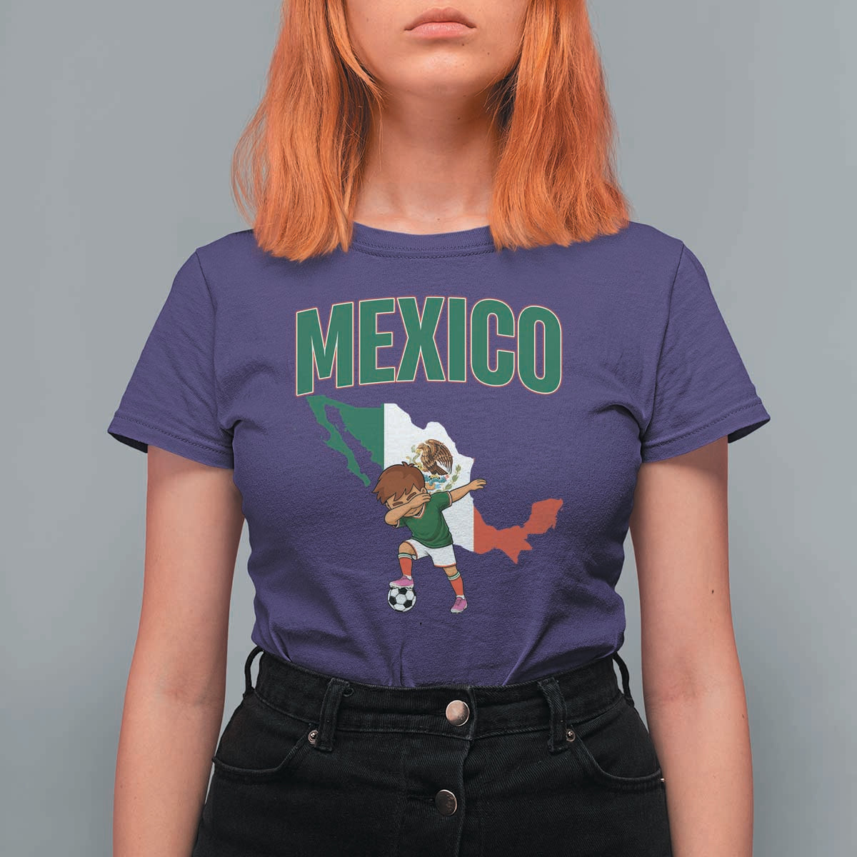 Mexico Soccer Boy Dabbing Boy Mexican Flag Map T Shirt For Women