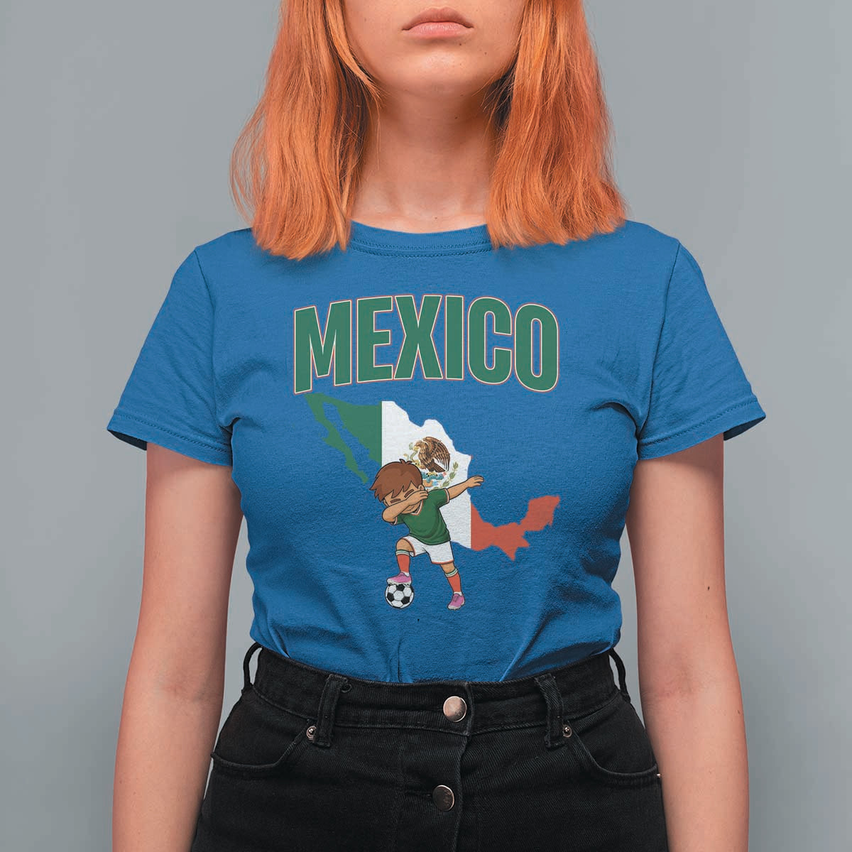 Mexico Soccer Boy Dabbing Boy Mexican Flag Map T Shirt For Women