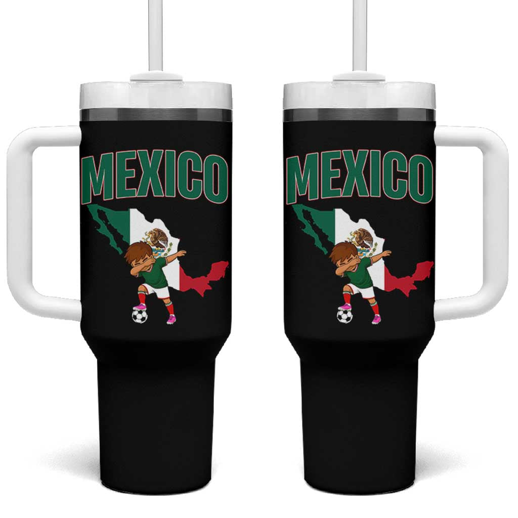 Mexico Soccer Boy Dabbing Boy Mexican Flag Map Tumbler With Handle