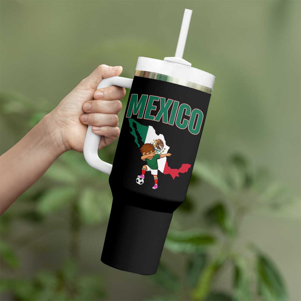 Mexico Soccer Boy Dabbing Boy Mexican Flag Map Tumbler With Handle