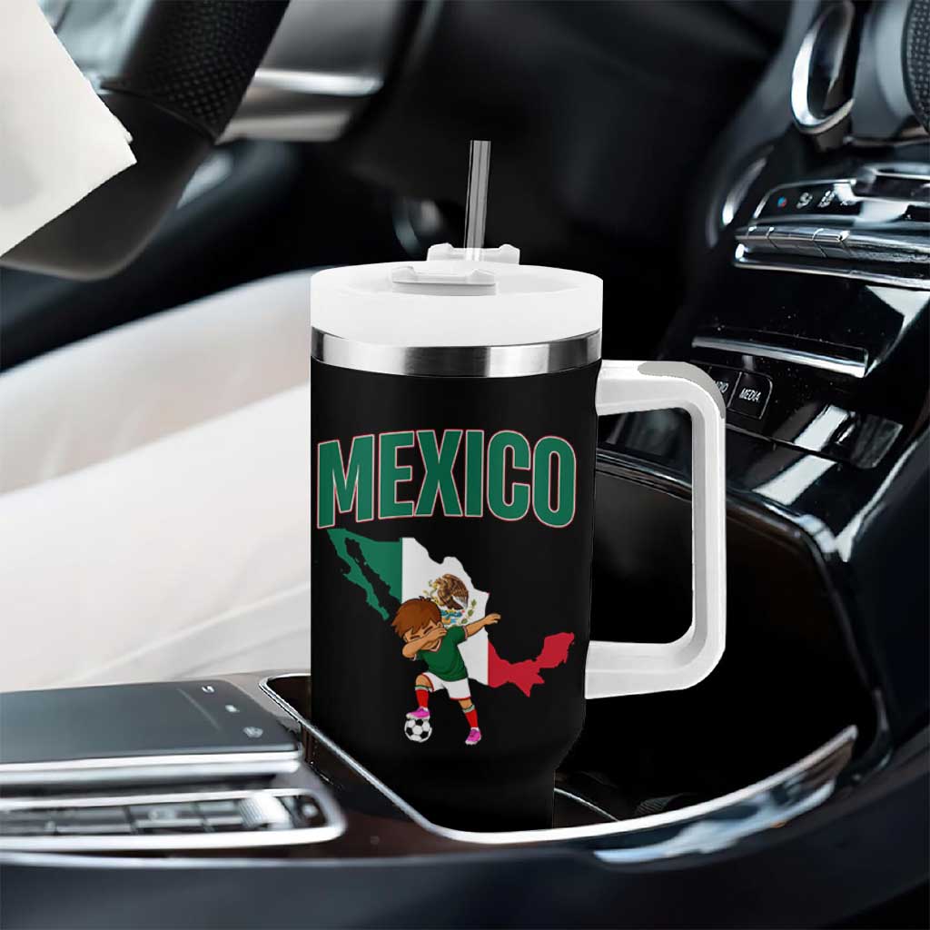 Mexico Soccer Boy Dabbing Boy Mexican Flag Map Tumbler With Handle
