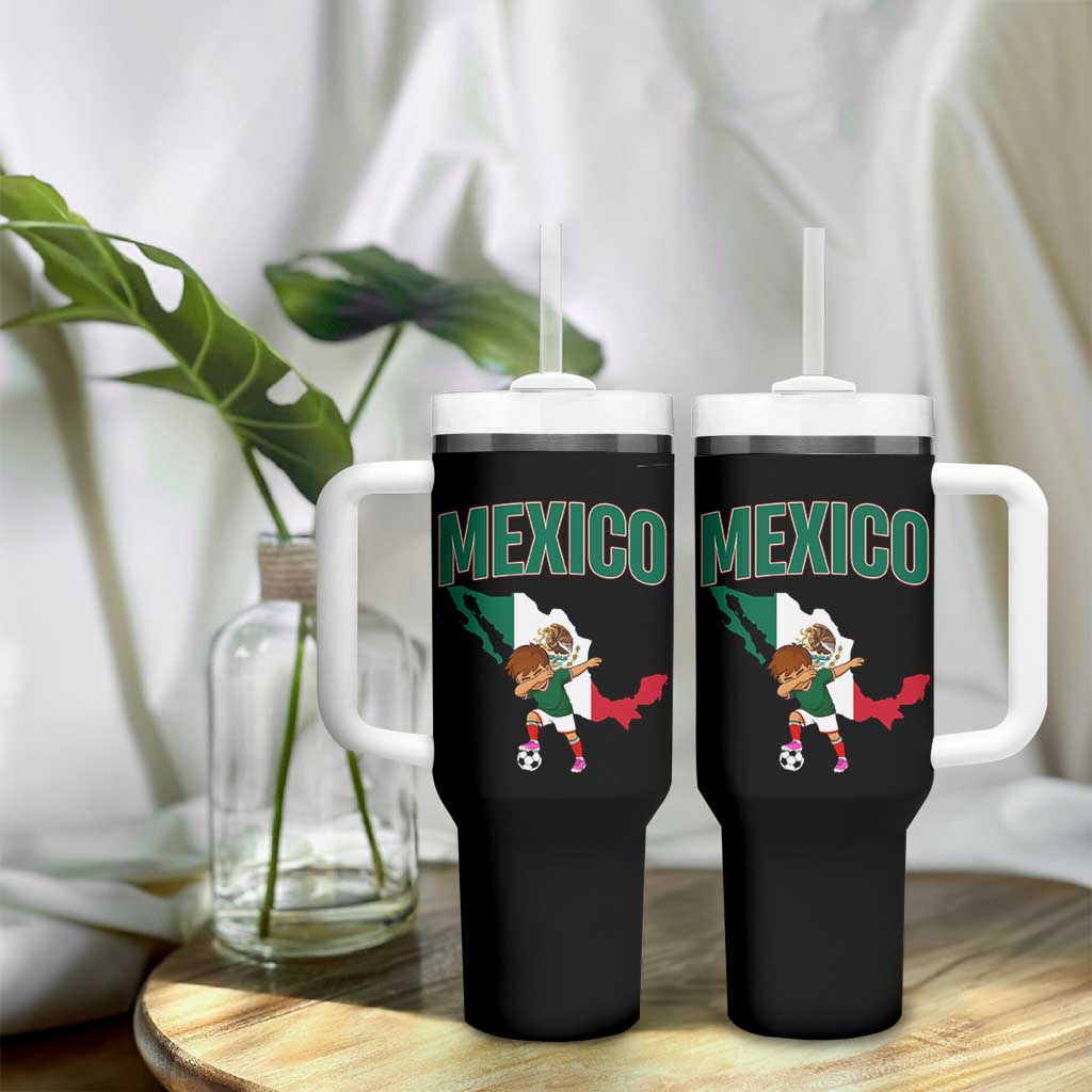 Mexico Soccer Boy Dabbing Boy Mexican Flag Map Tumbler With Handle