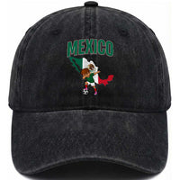 Mexico Soccer Boy Dabbing Boy Mexican Flag Map Washed Cotton Baseball Cap