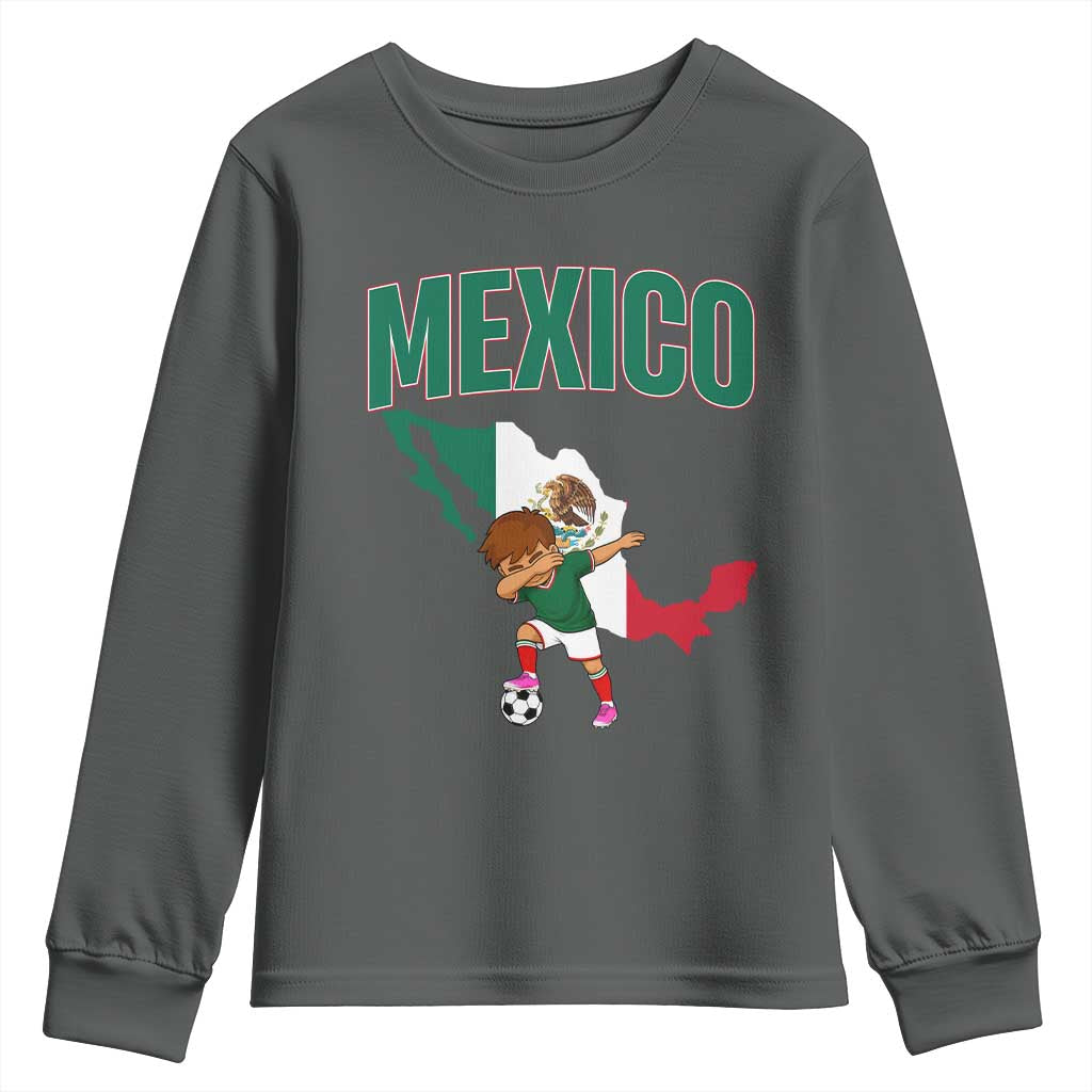 Mexico Soccer Boy Dabbing Boy Mexican Flag Map Youth Sweatshirt
