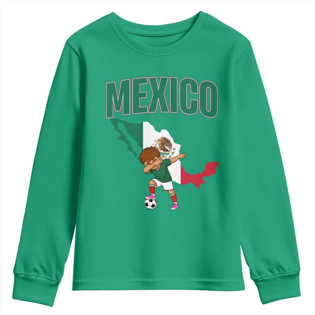Mexico Soccer Boy Dabbing Boy Mexican Flag Map Youth Sweatshirt
