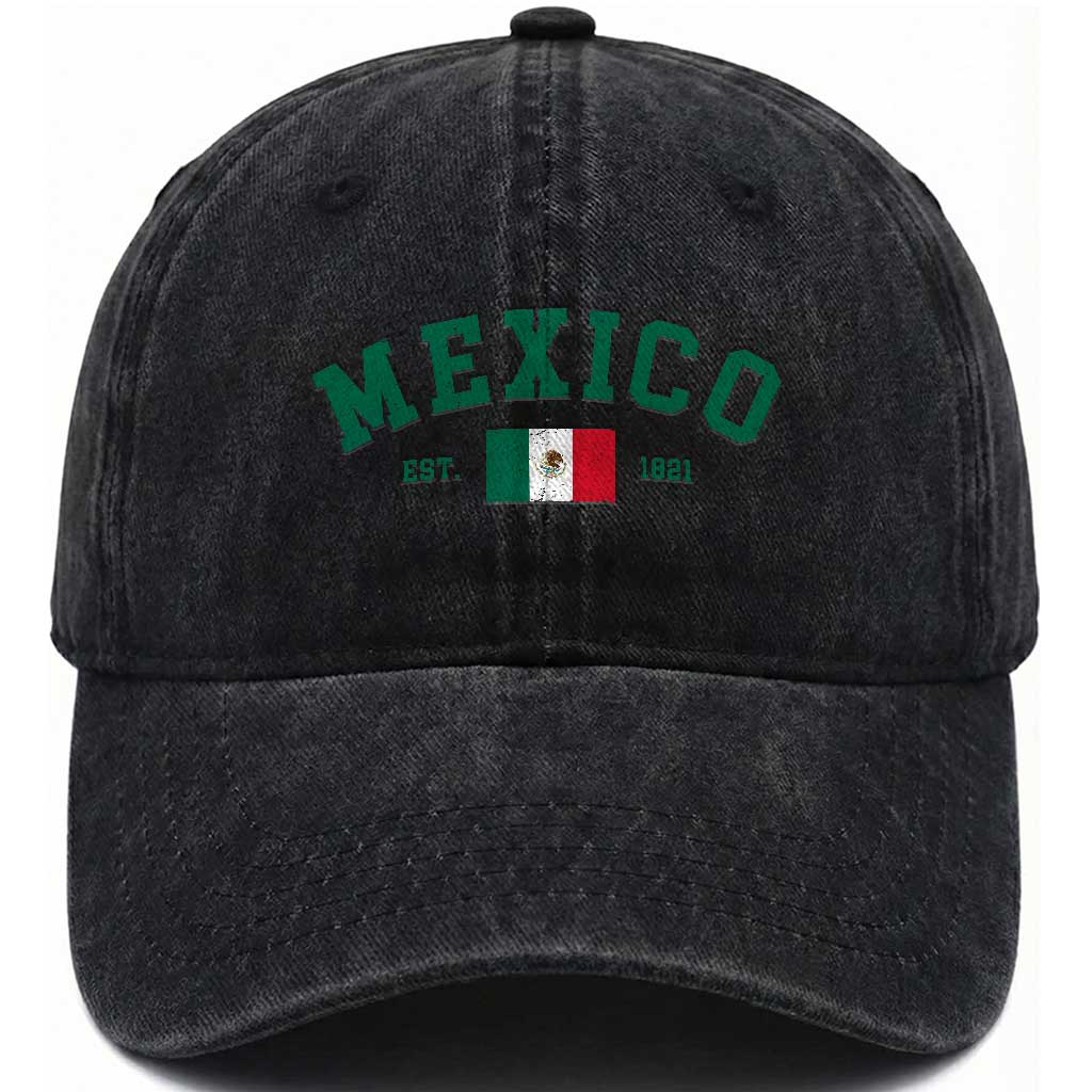 Mexico Mexican Flag Vintage Pride Washed Cotton Baseball Cap