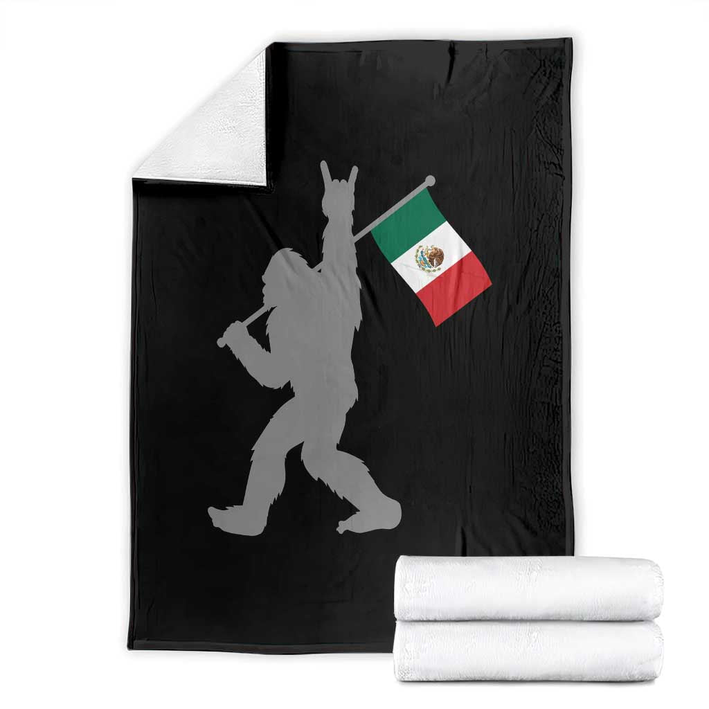 Bigfoot Rock On Hold Mexico Flag Sasquatch Believers Throw Blanket