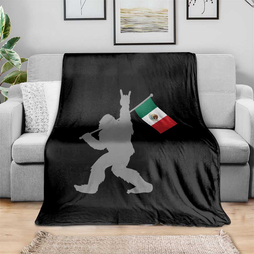 Bigfoot Rock On Hold Mexico Flag Sasquatch Believers Throw Blanket
