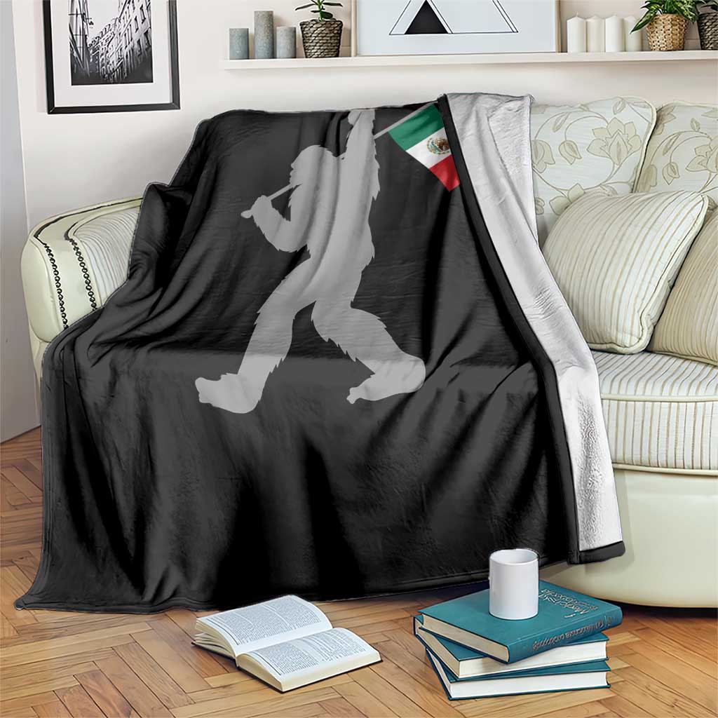 Bigfoot Rock On Hold Mexico Flag Sasquatch Believers Throw Blanket
