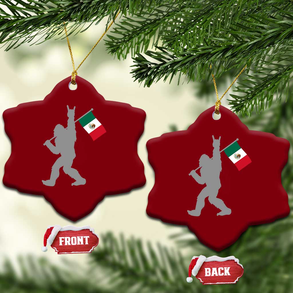 Bigfoot Rock On Hold Mexico Flag Sasquatch Believers Ceramic Ornament
