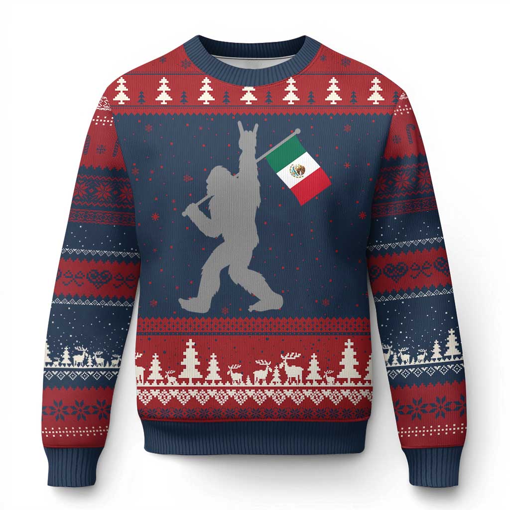 Bigfoot Rock On Hold Mexico Flag Sasquatch Believers Ugly Christmas Sweater