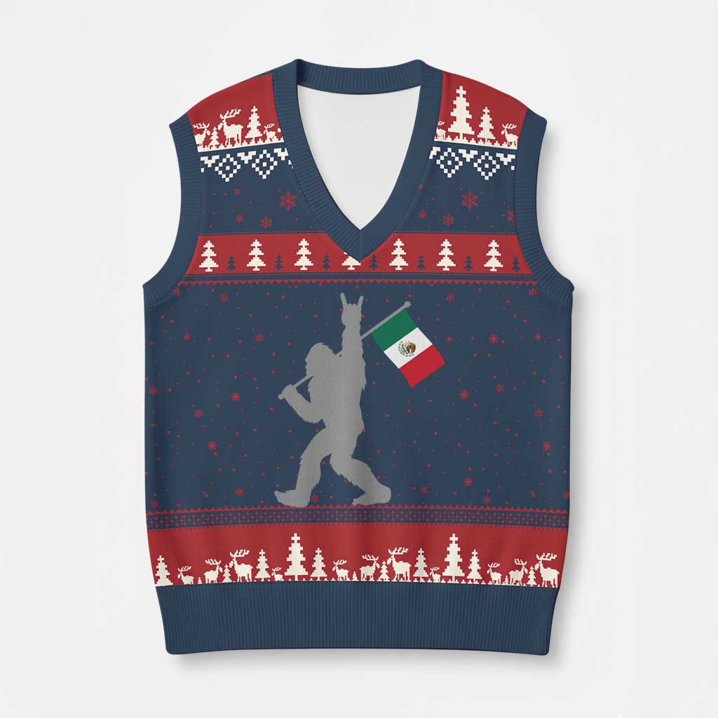 Bigfoot Rock On Hold Mexico Flag Sasquatch Believers V-Neck Knit Sweater Vest