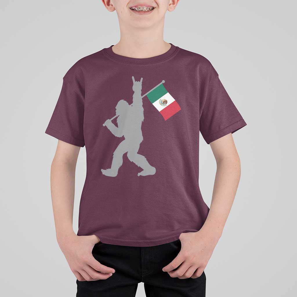Bigfoot Rock On Hold Mexico Flag Sasquatch Believers T Shirt For Kid