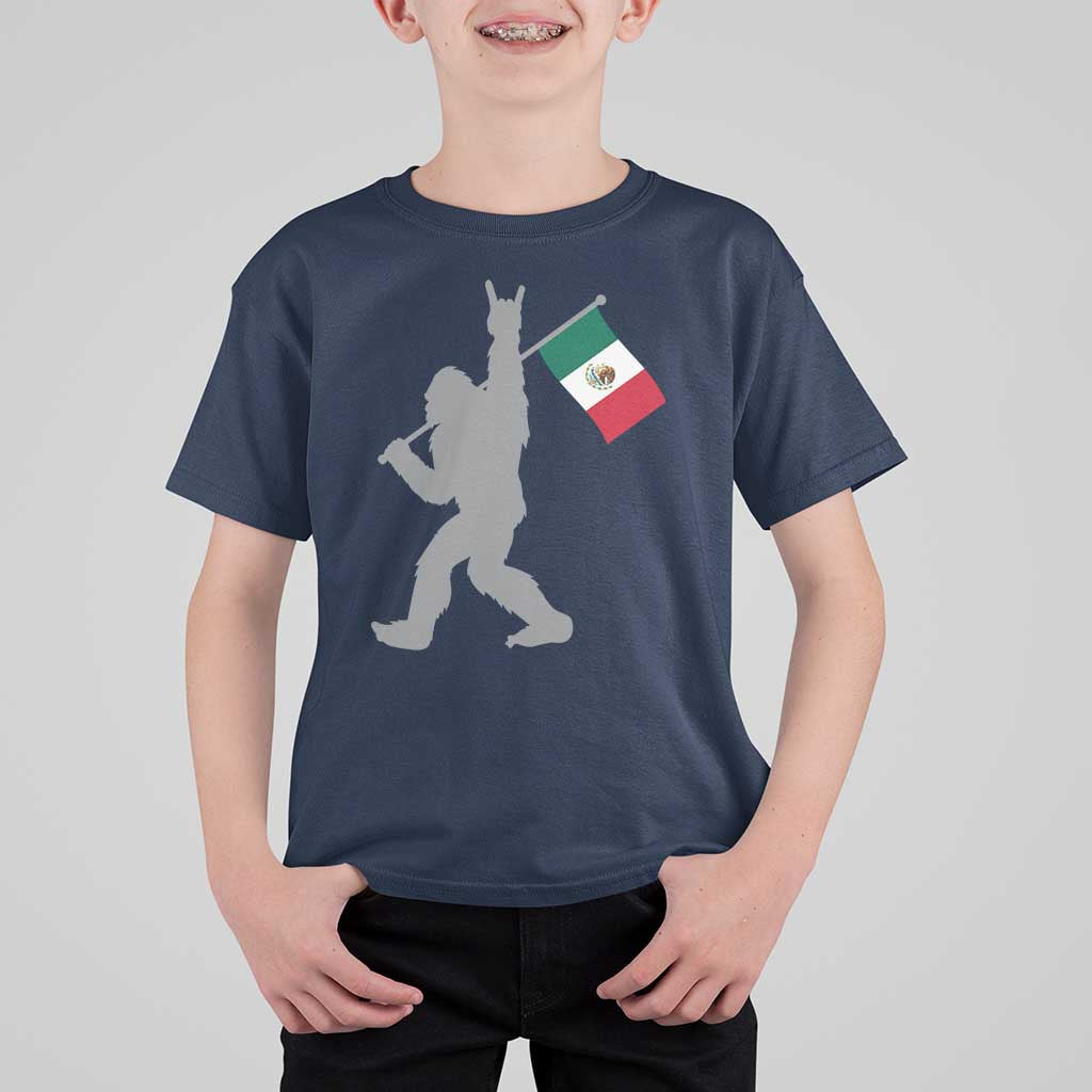 Bigfoot Rock On Hold Mexico Flag Sasquatch Believers T Shirt For Kid