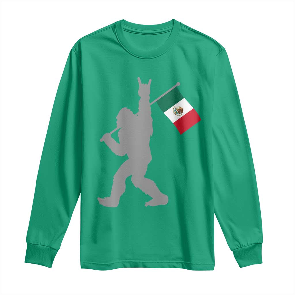 Bigfoot Rock On Hold Mexico Flag Sasquatch Believers Long Sleeve Shirt