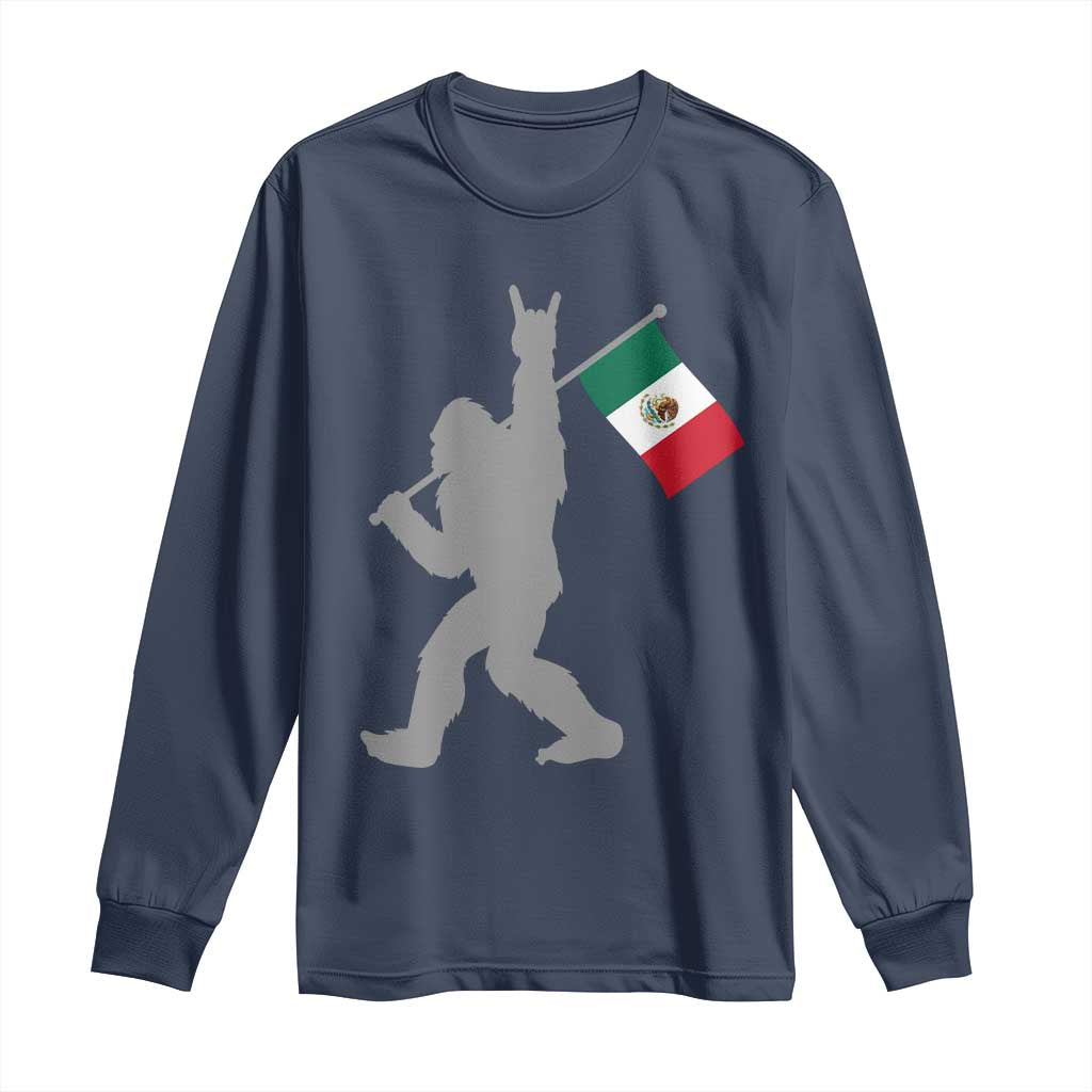 Bigfoot Rock On Hold Mexico Flag Sasquatch Believers Long Sleeve Shirt