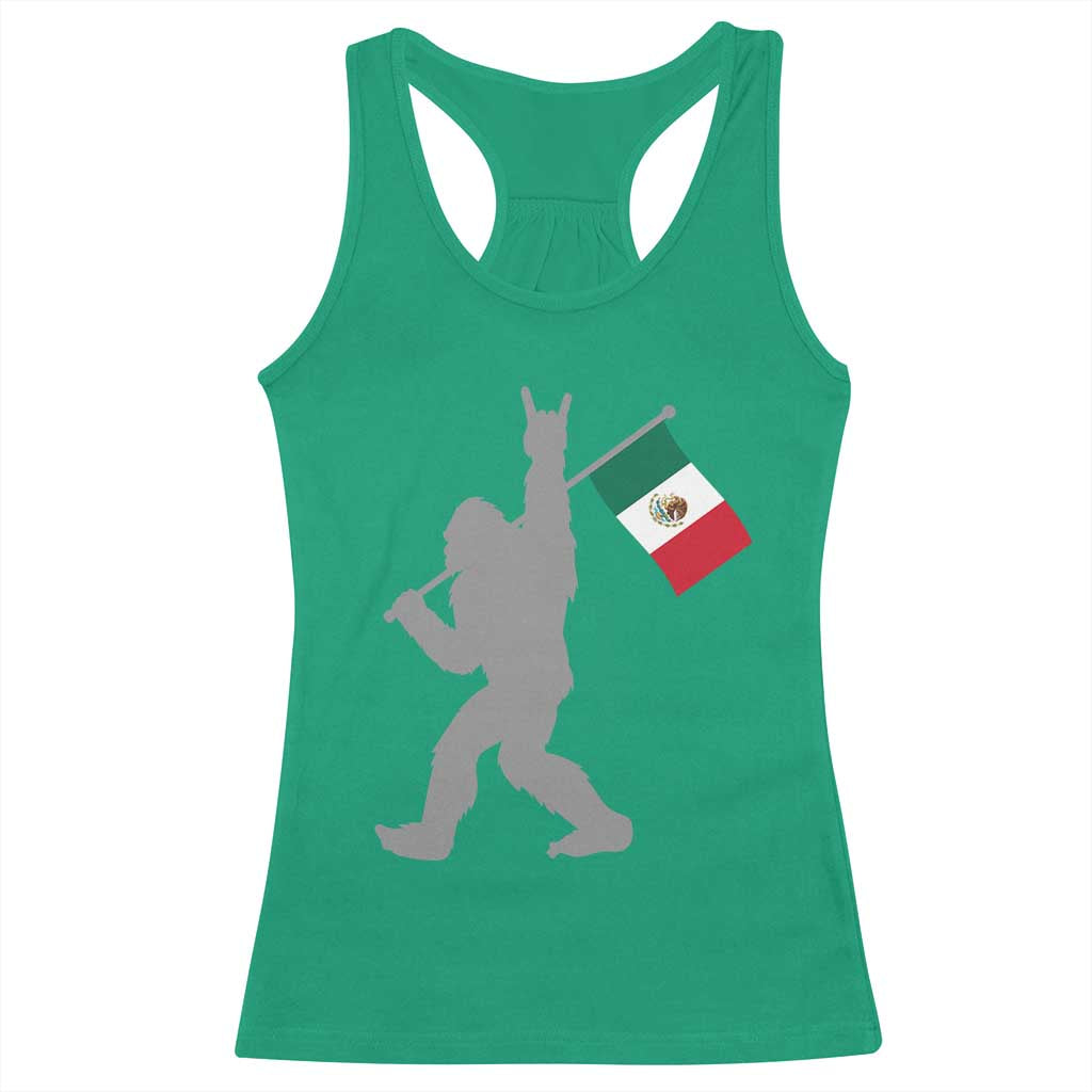 Bigfoot Rock On Hold Mexico Flag Sasquatch Believers Racerback Tank Top