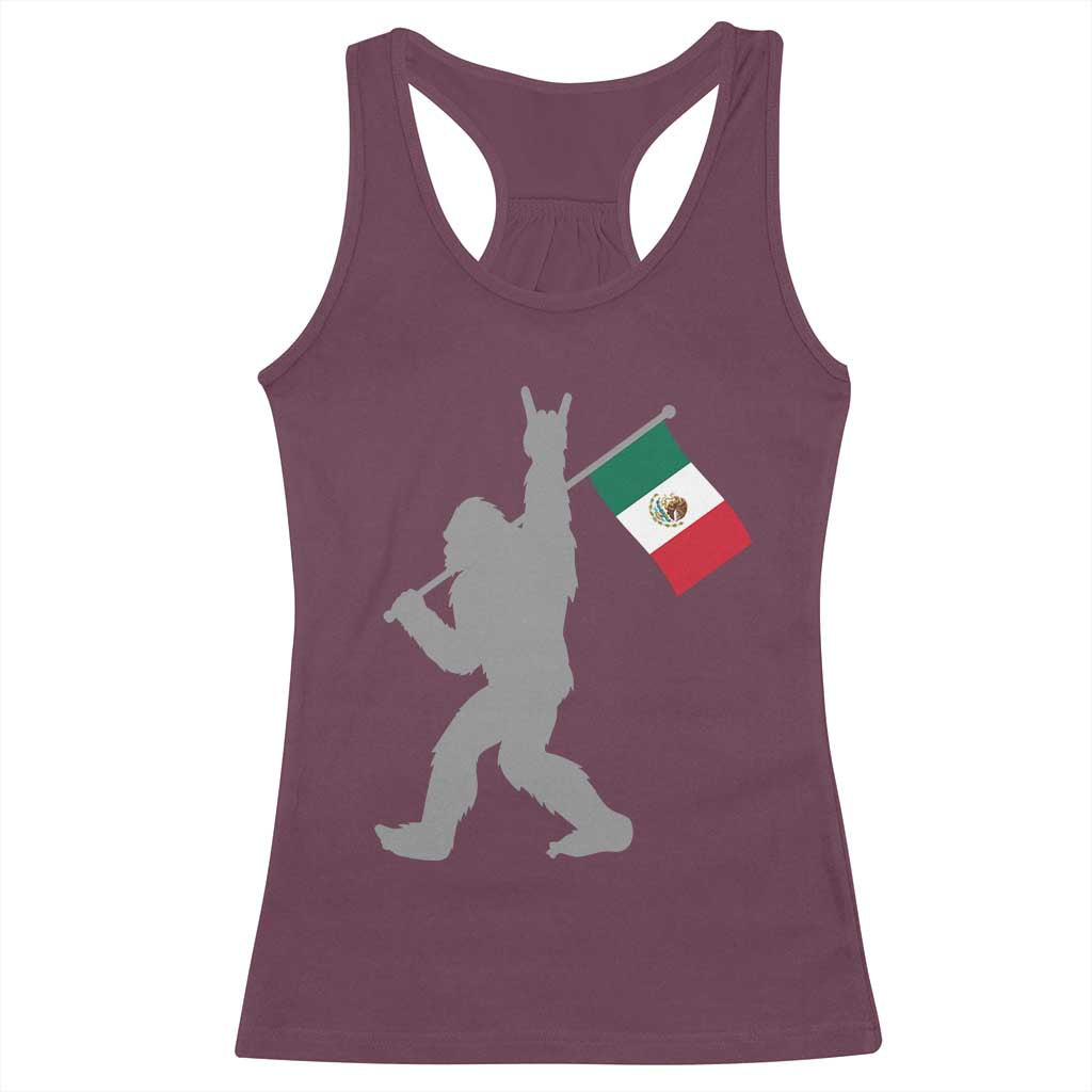 Bigfoot Rock On Hold Mexico Flag Sasquatch Believers Racerback Tank Top
