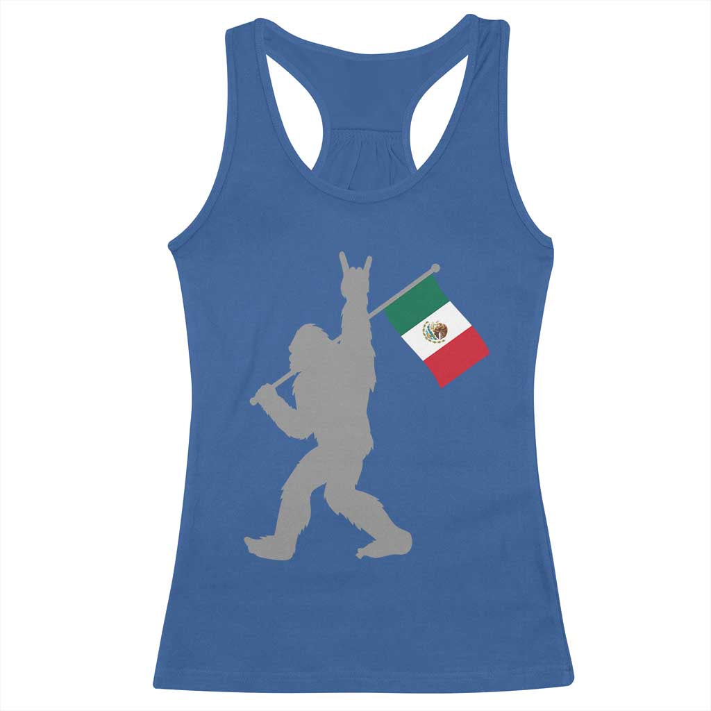 Bigfoot Rock On Hold Mexico Flag Sasquatch Believers Racerback Tank Top