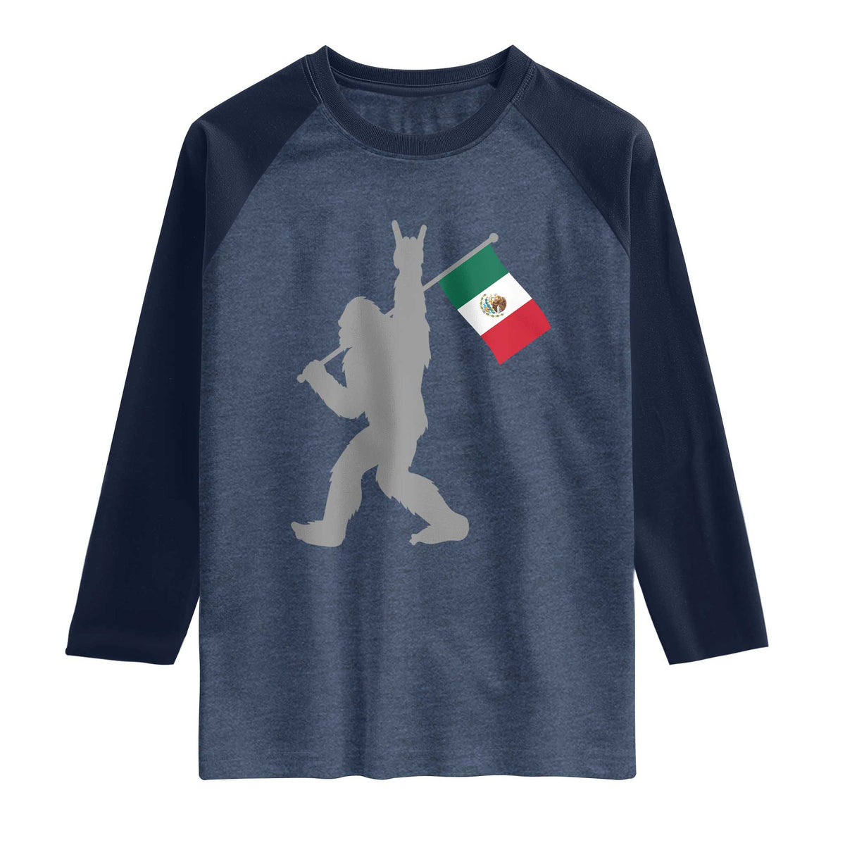 Bigfoot Rock On Hold Mexico Flag Sasquatch Believers Raglan Shirt