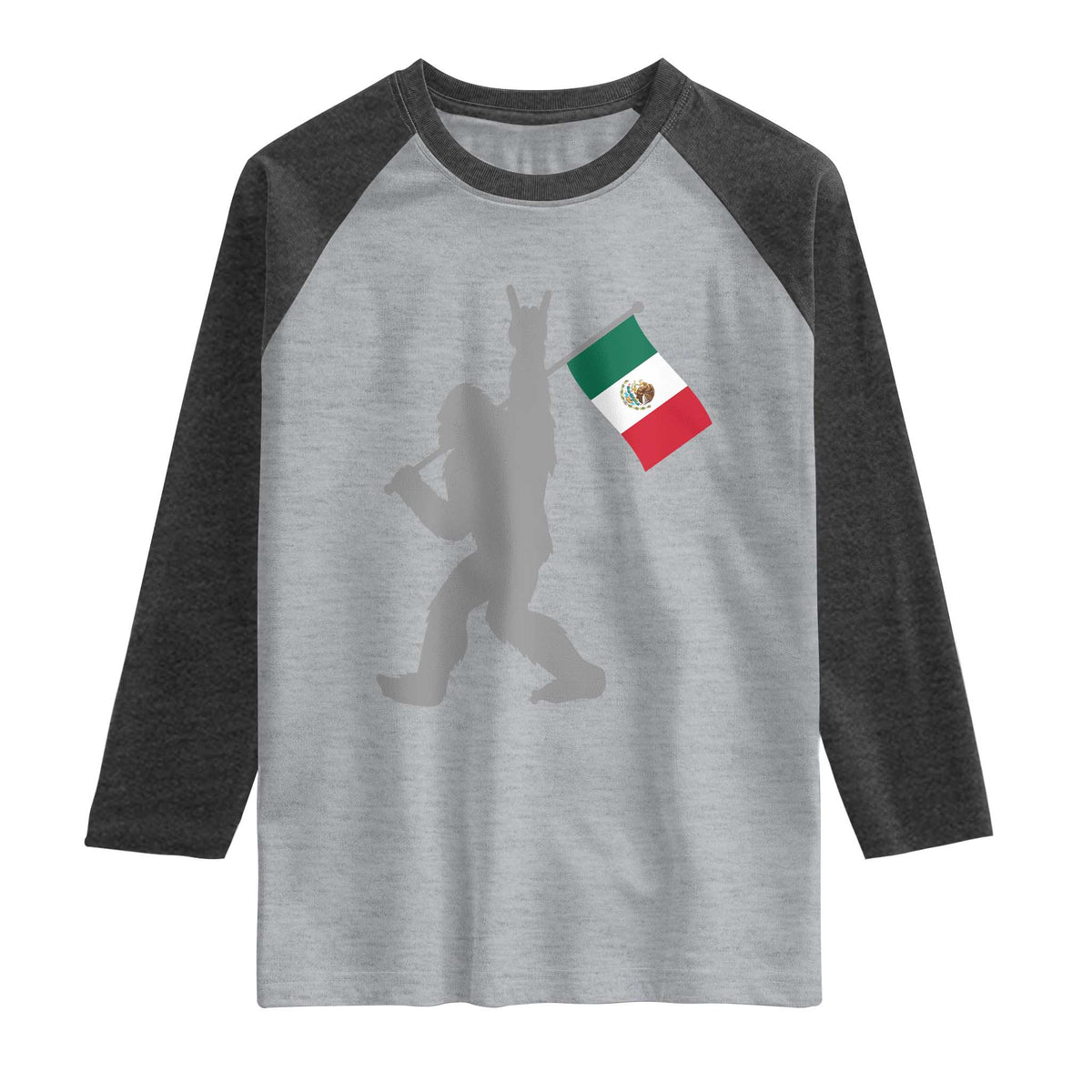 Bigfoot Rock On Hold Mexico Flag Sasquatch Believers Raglan Shirt