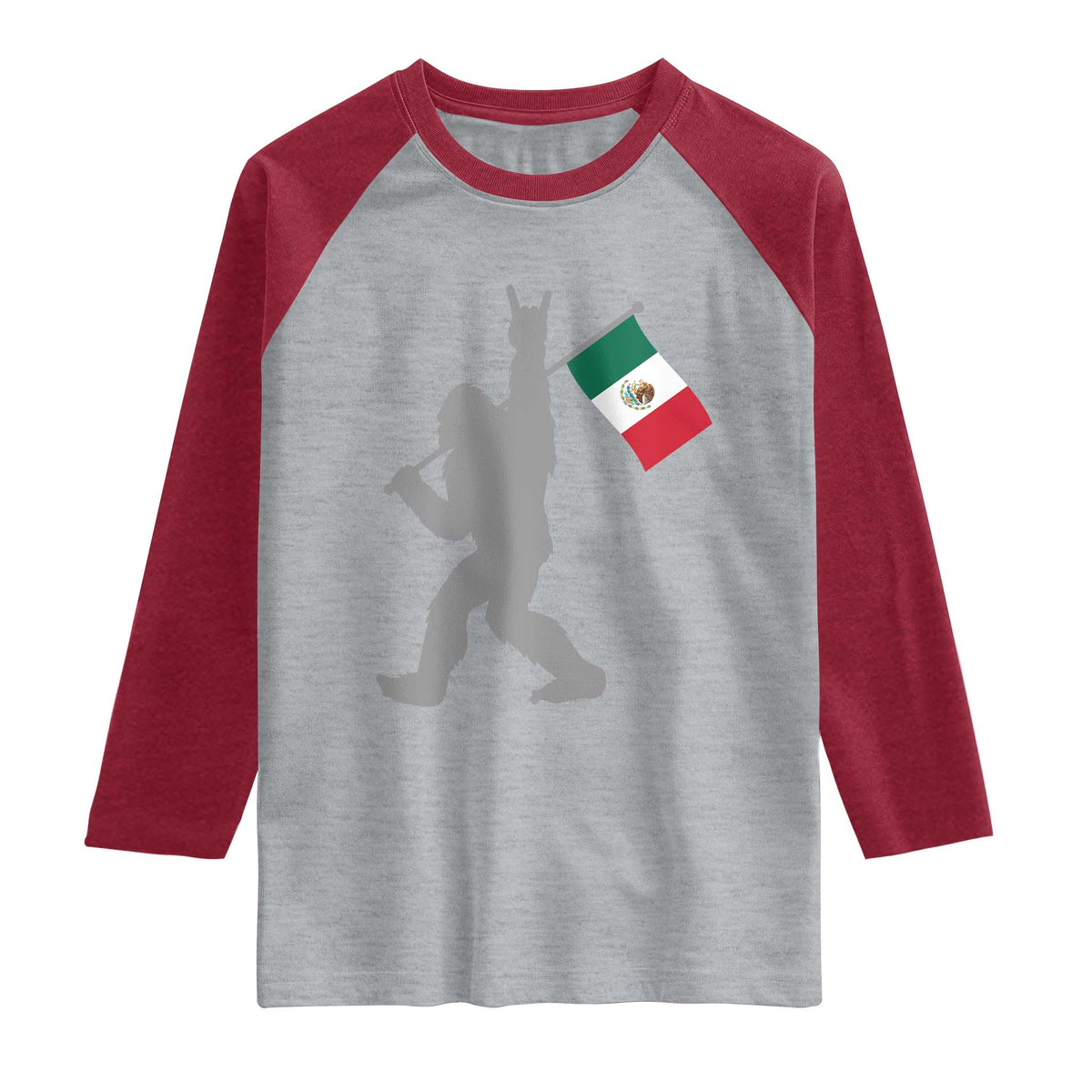 Bigfoot Rock On Hold Mexico Flag Sasquatch Believers Raglan Shirt