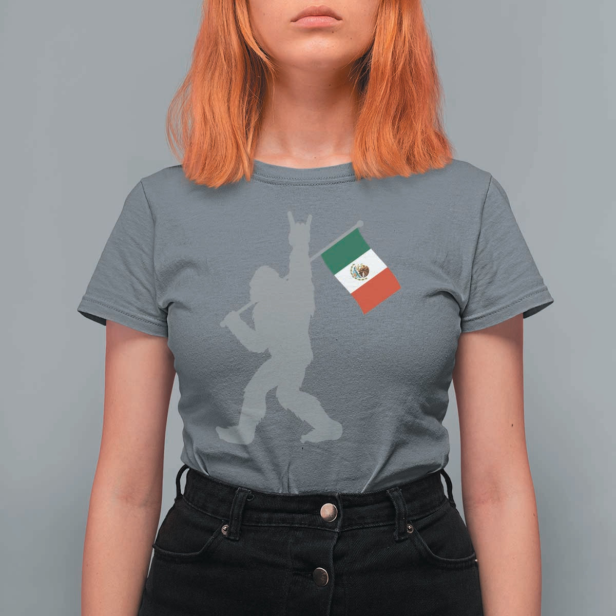 Bigfoot Rock On Hold Mexico Flag Sasquatch Believers T Shirt For Women